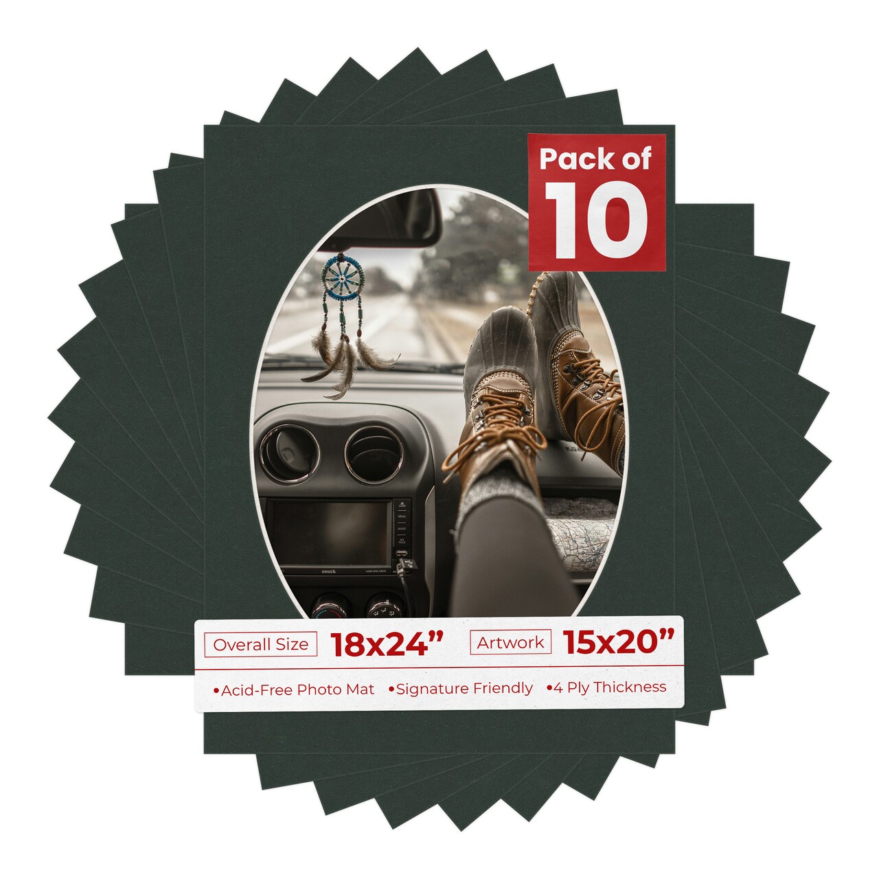 Black Mat Board for 18x24 Frames - Oval Opening for 15x20 Photos
